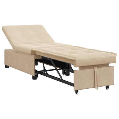 Divano Letto Estraibile Crema 194 x 67 x 82 cm Microfibra