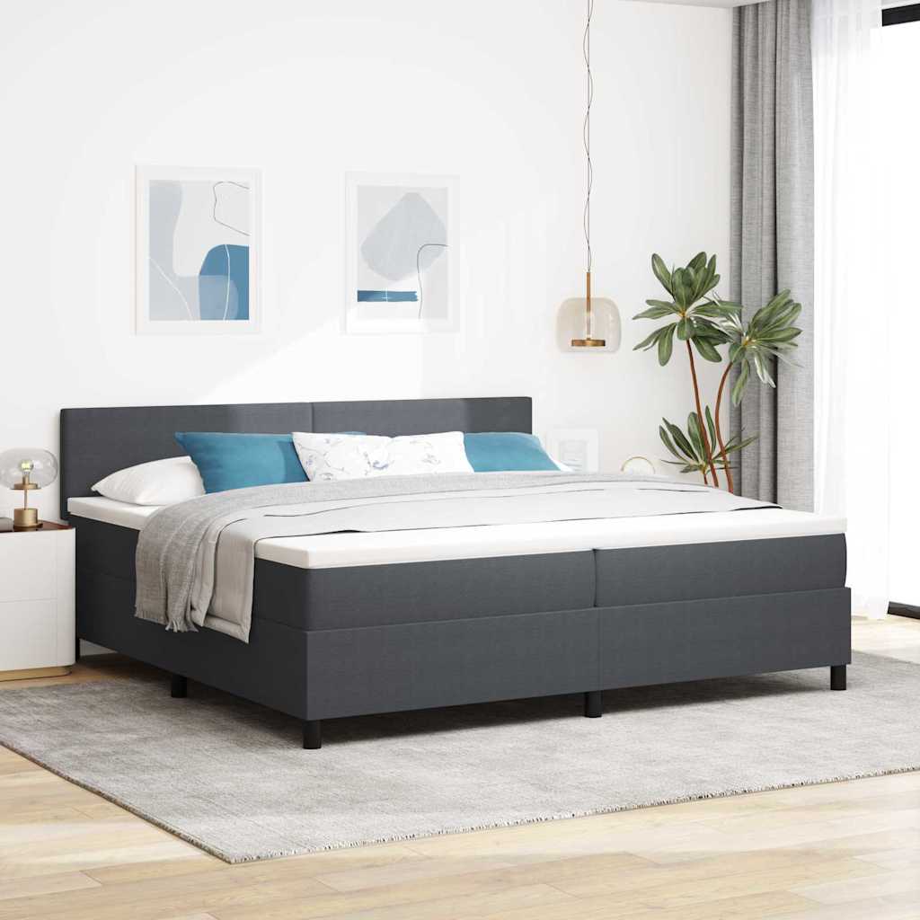 Letto a molle con testiera Grigio Scuro e Bianco 200 x 200 cm