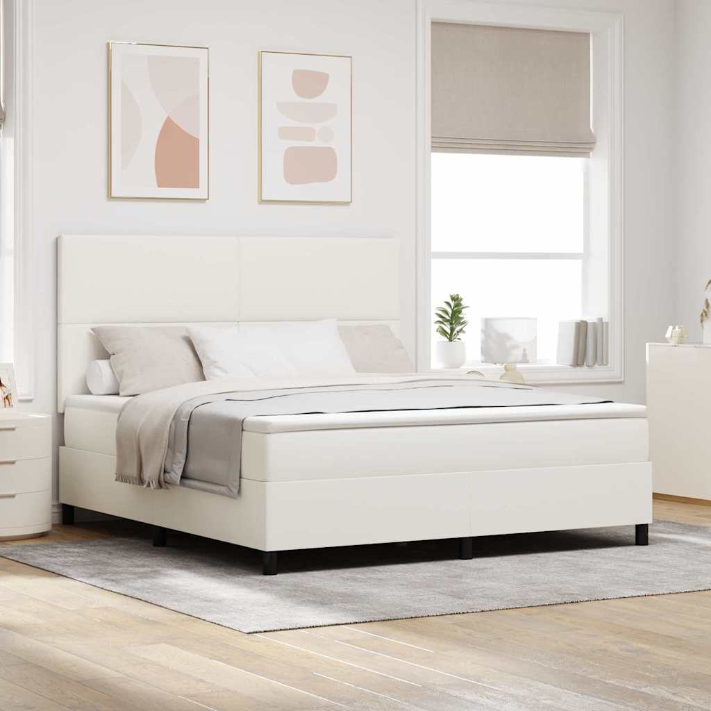 Letto a molle Crema e Bianco 180 x 200 cm Tessuto in Cords