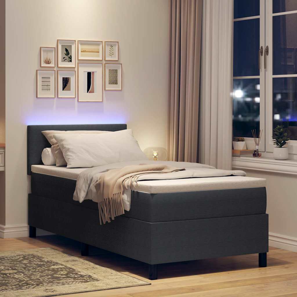 Letto a Sorgente LED Grigio Scuro e Bianco 90 x 190 cm