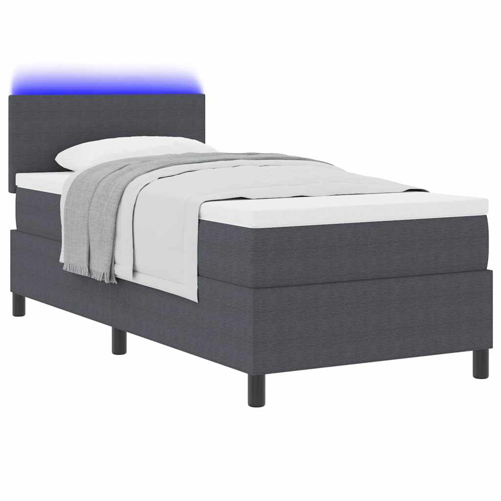 Letto a Sorgente LED Grigio Scuro e Bianco 90 x 190 cm