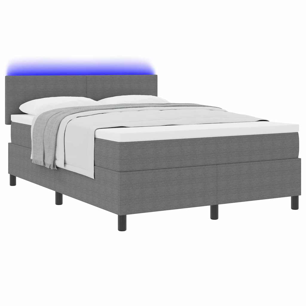 Letto a Sorgente LED Grigio chiaro e bianco 140 x 190 cm
