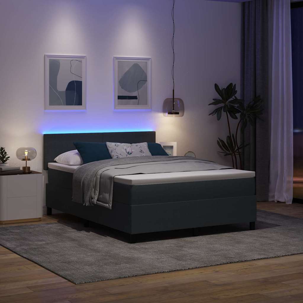 Letto a Sorgente LED Grigio Scuro e Bianco 140 x 200 cm