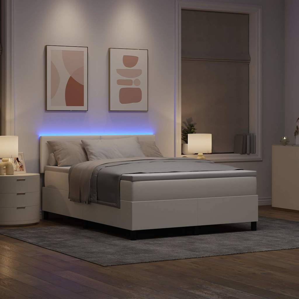 Letto a Sorgente LED con testiera Crema e Bianco 140 x 200 cm