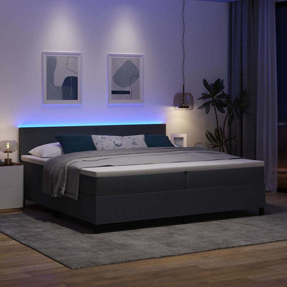Letto a Sorgente LED Grigio Scuro e Bianco 200 x 200 cm
