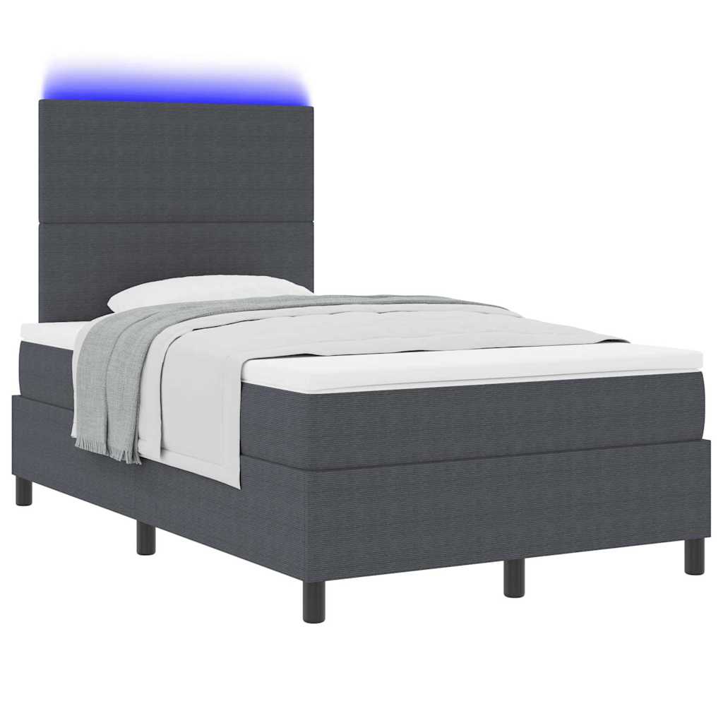 Letto a Sorgente LED Grigio Scuro e Bianco 120 x 190 cm