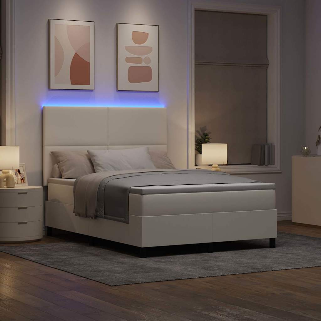 Letto a Sorgente LED con testiera Crema e Bianco 140 x 190 cm