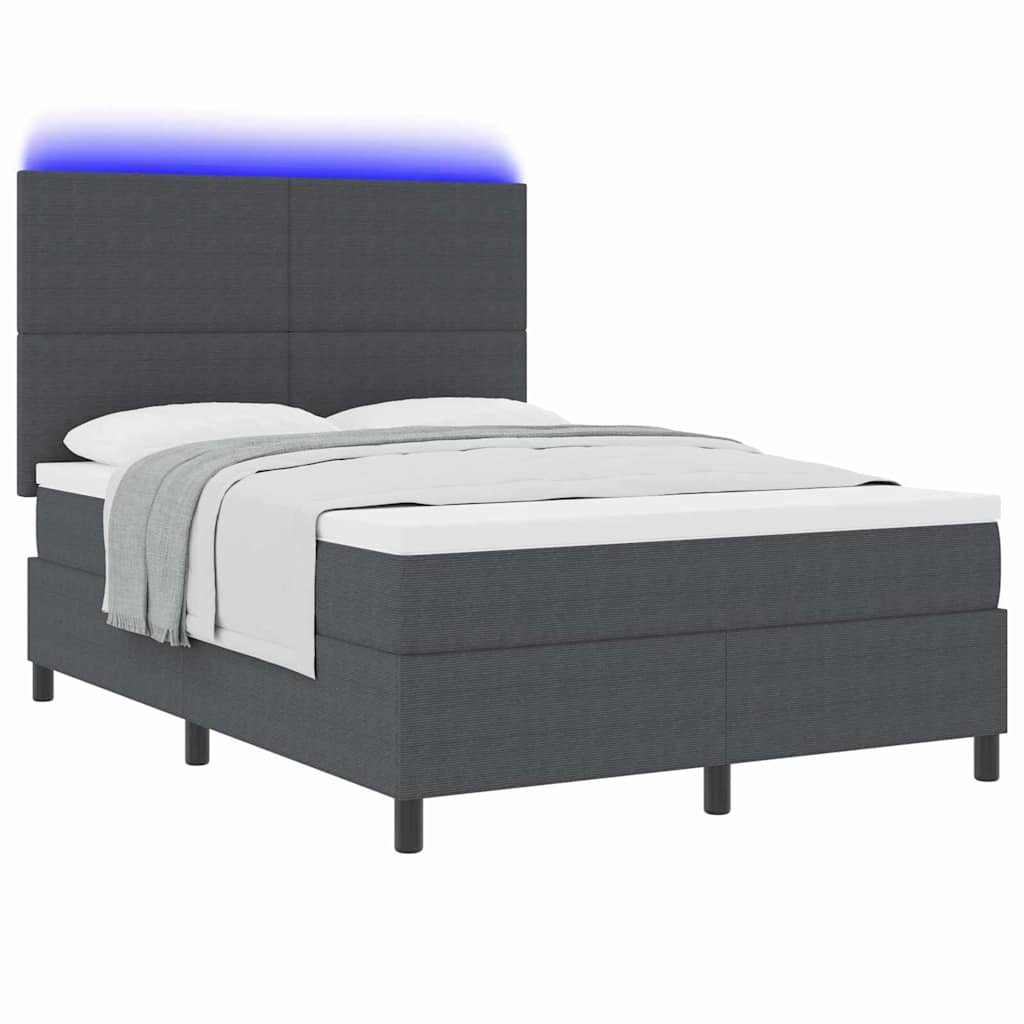 Letto a Sorgente LED Grigio Scuro e Bianco 140 x 200 cm