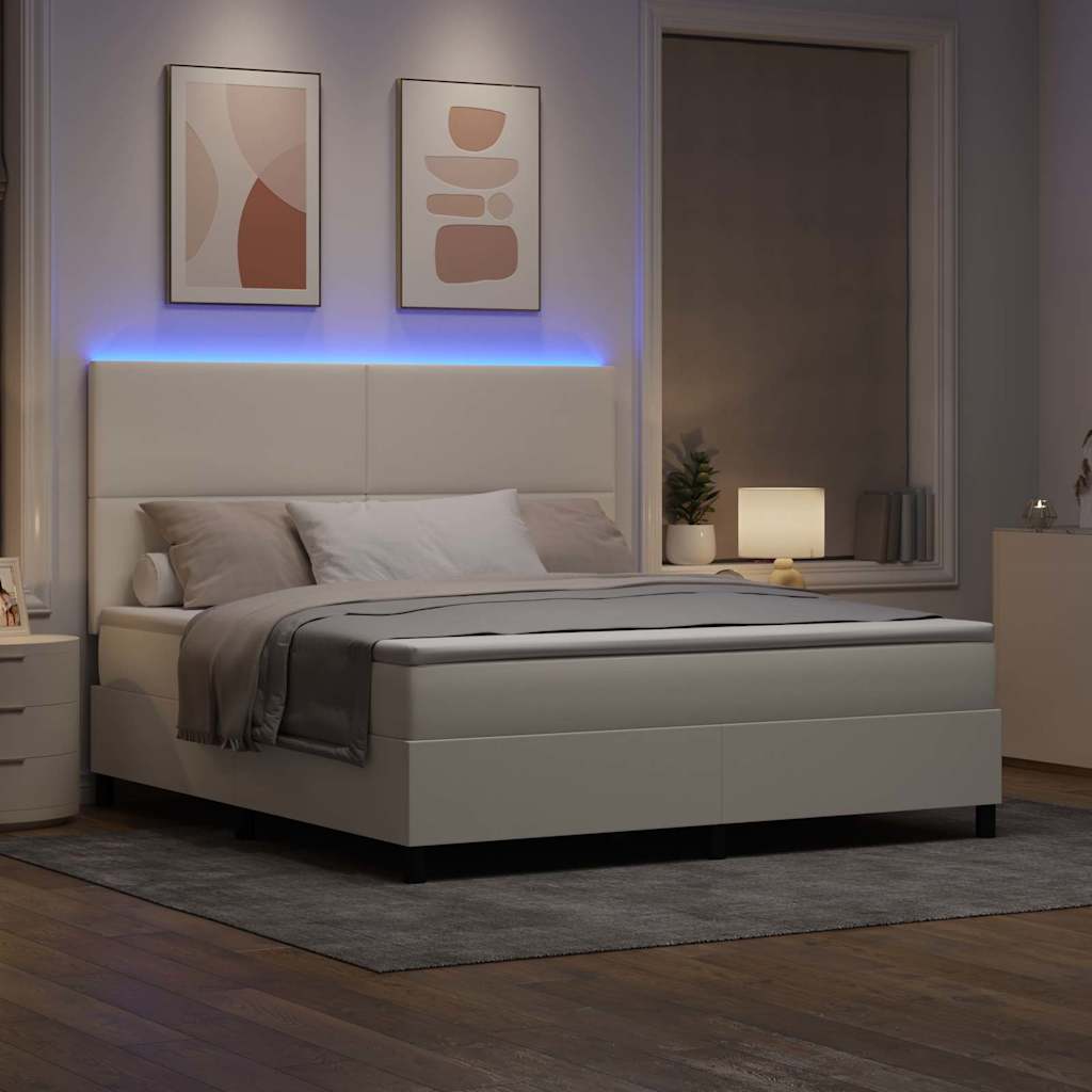 Letto a Sorgente LED con testiera Crema e Bianco 180 x 200 cm