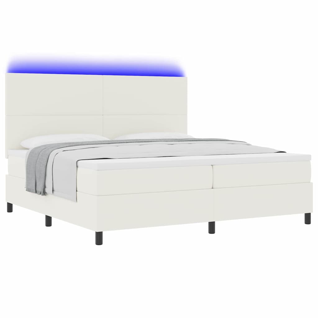 Letto a Sorgente LED con testiera Crema e Bianco 200 x 200 cm