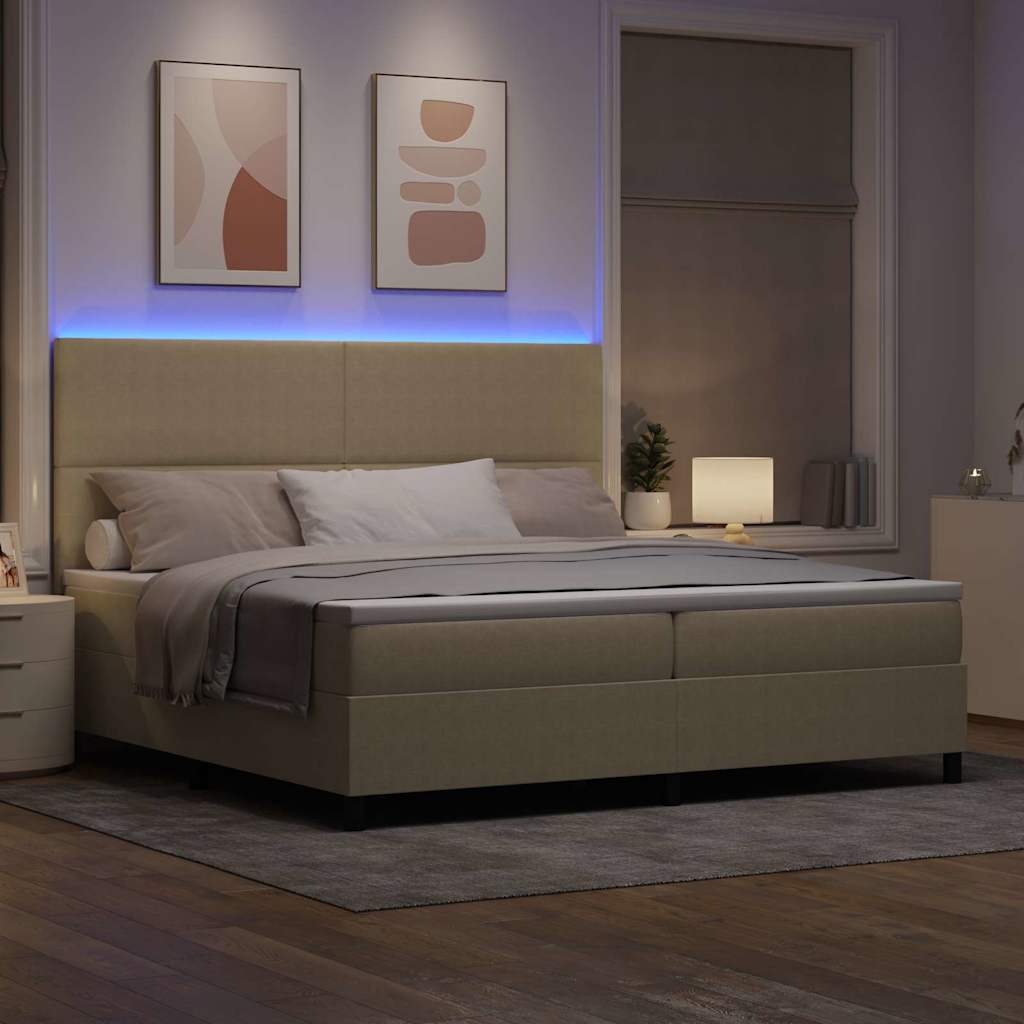 Letto a Sorgente LED Grigio chiaro e bianco 200 x 200 cm