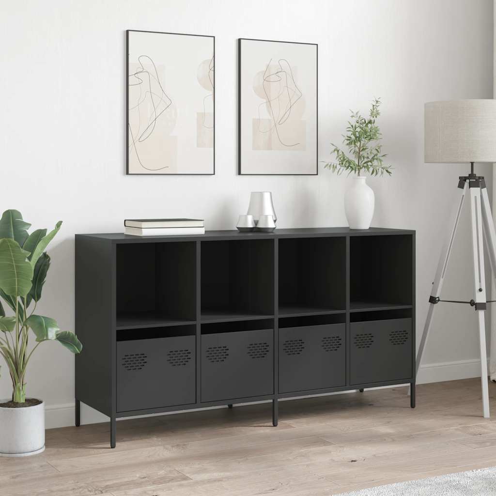 Credenza Nera 135x39x73,5 cm in Acciaio Laminato a Freddo