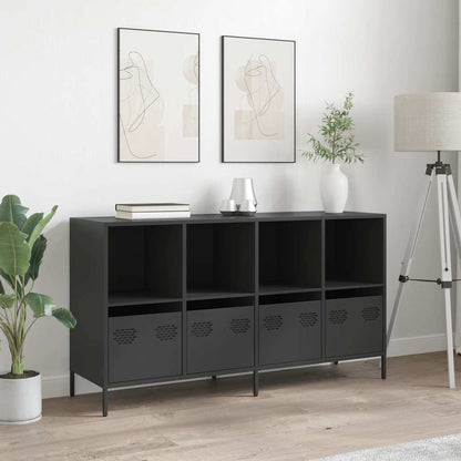 Credenza Nera 135x39x73,5 cm in Acciaio Laminato a Freddo