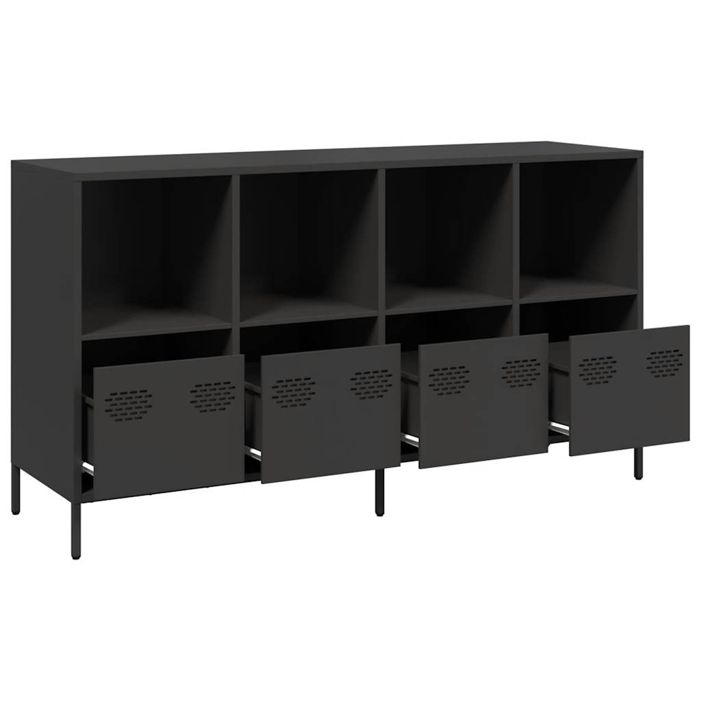 Credenza Nera 135x39x73,5 cm in Acciaio Laminato a Freddo