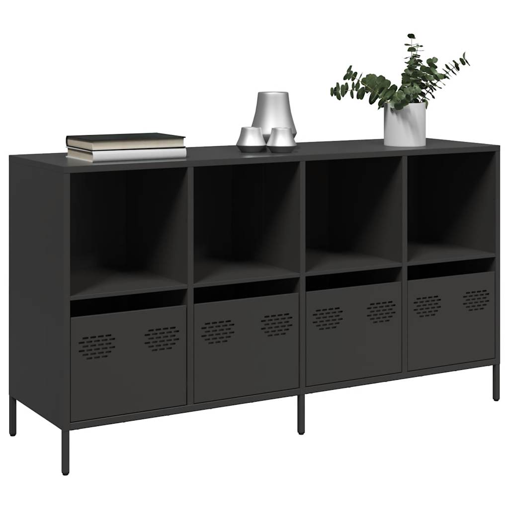 Credenza Nera 135x39x73,5 cm in Acciaio Laminato a Freddo