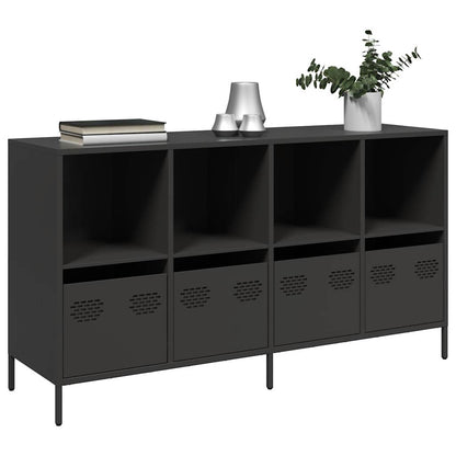 Credenza Nera 135x39x73,5 cm in Acciaio Laminato a Freddo