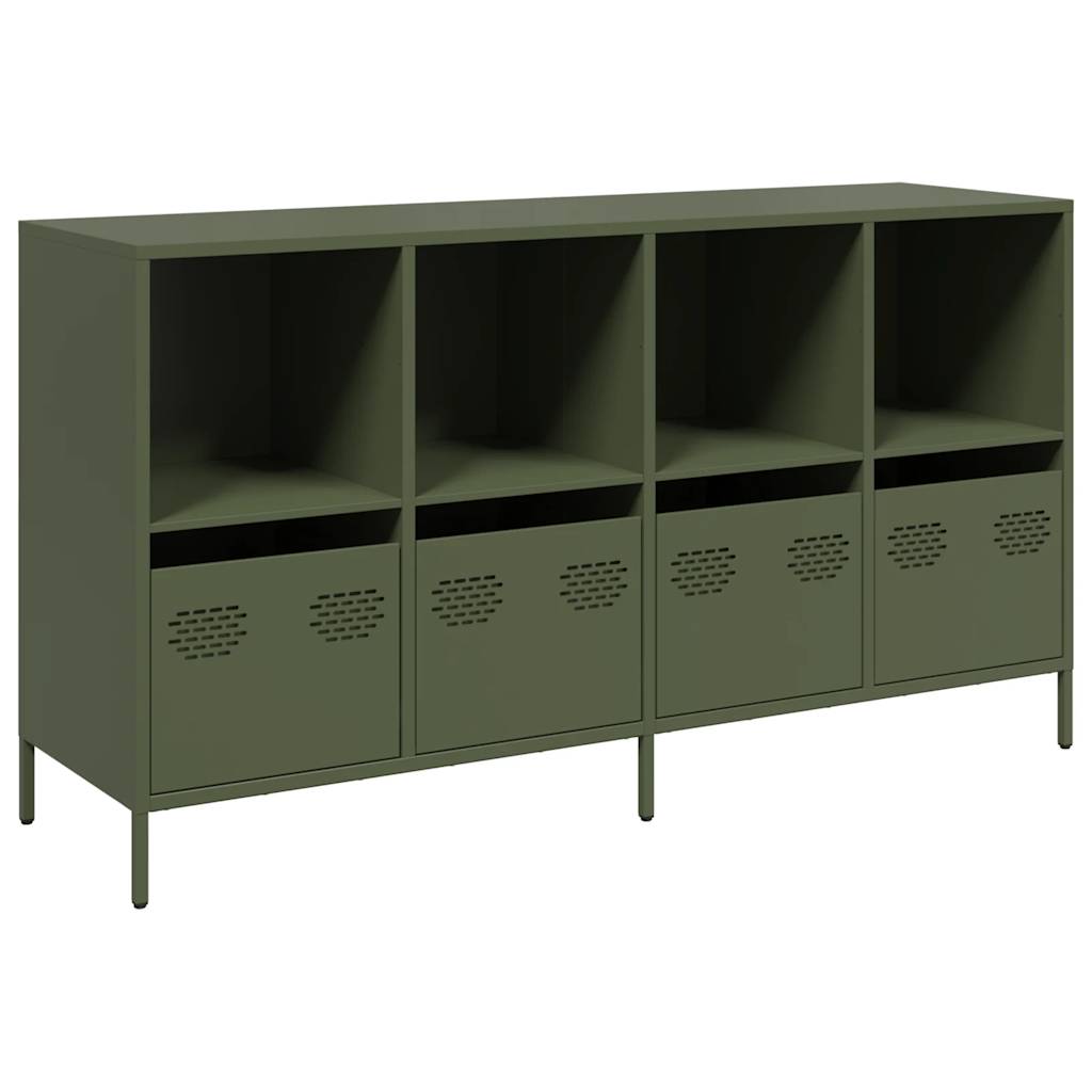 Credenza Verde Oliva 135x39x73,5 cm Acciaio Laminato a Freddo