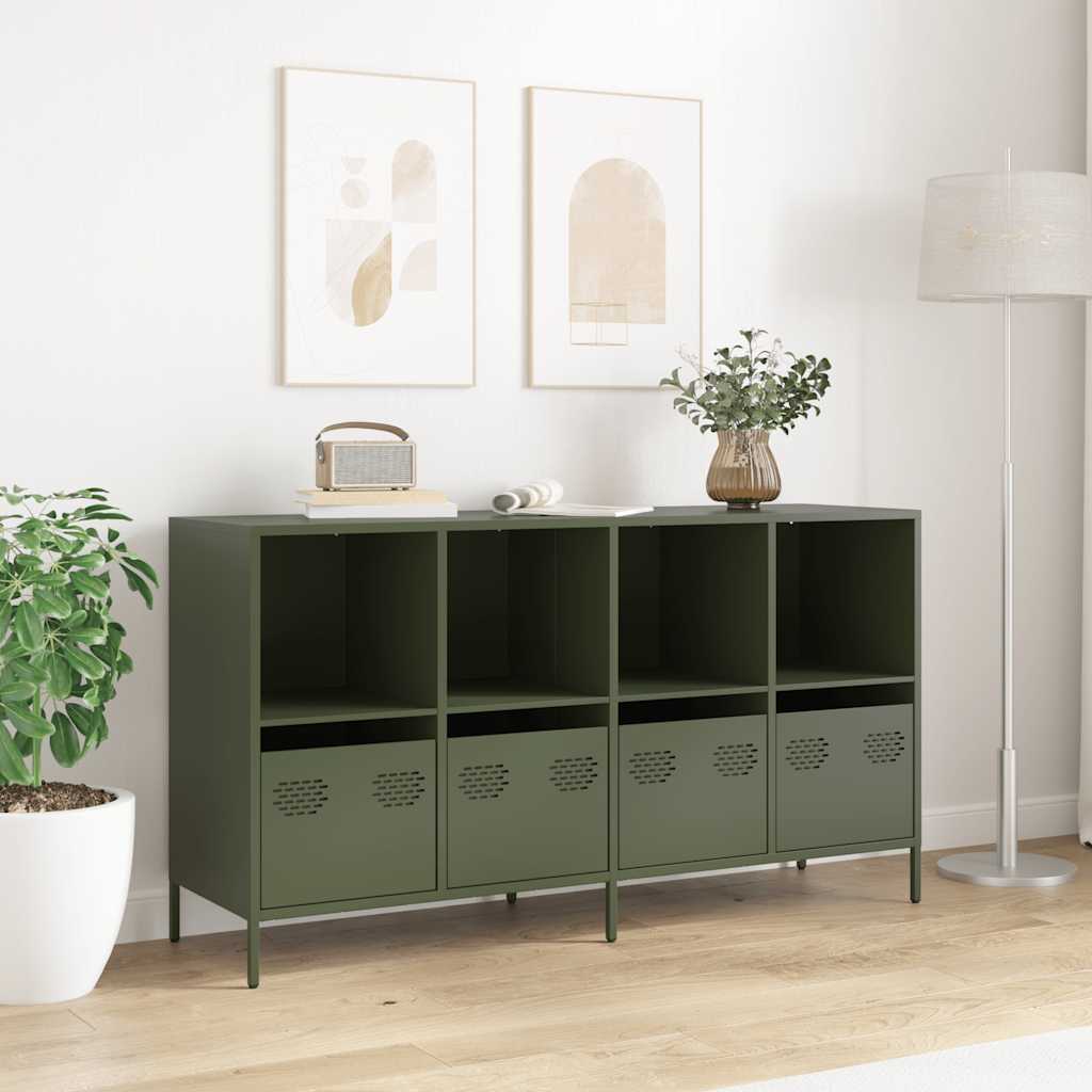 Credenza Verde Oliva 135x39x73,5 cm Acciaio Laminato a Freddo