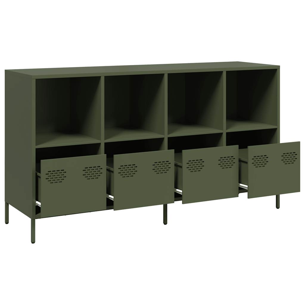Credenza Verde Oliva 135x39x73,5 cm Acciaio Laminato a Freddo