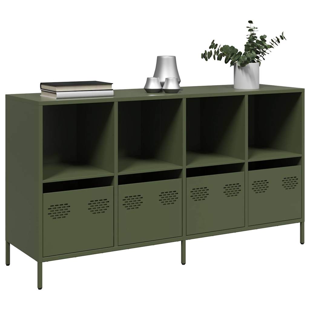 Credenza Verde Oliva 135x39x73,5 cm Acciaio Laminato a Freddo