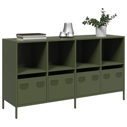 Credenza Verde Oliva 135x39x73,5 cm Acciaio Laminato a Freddo