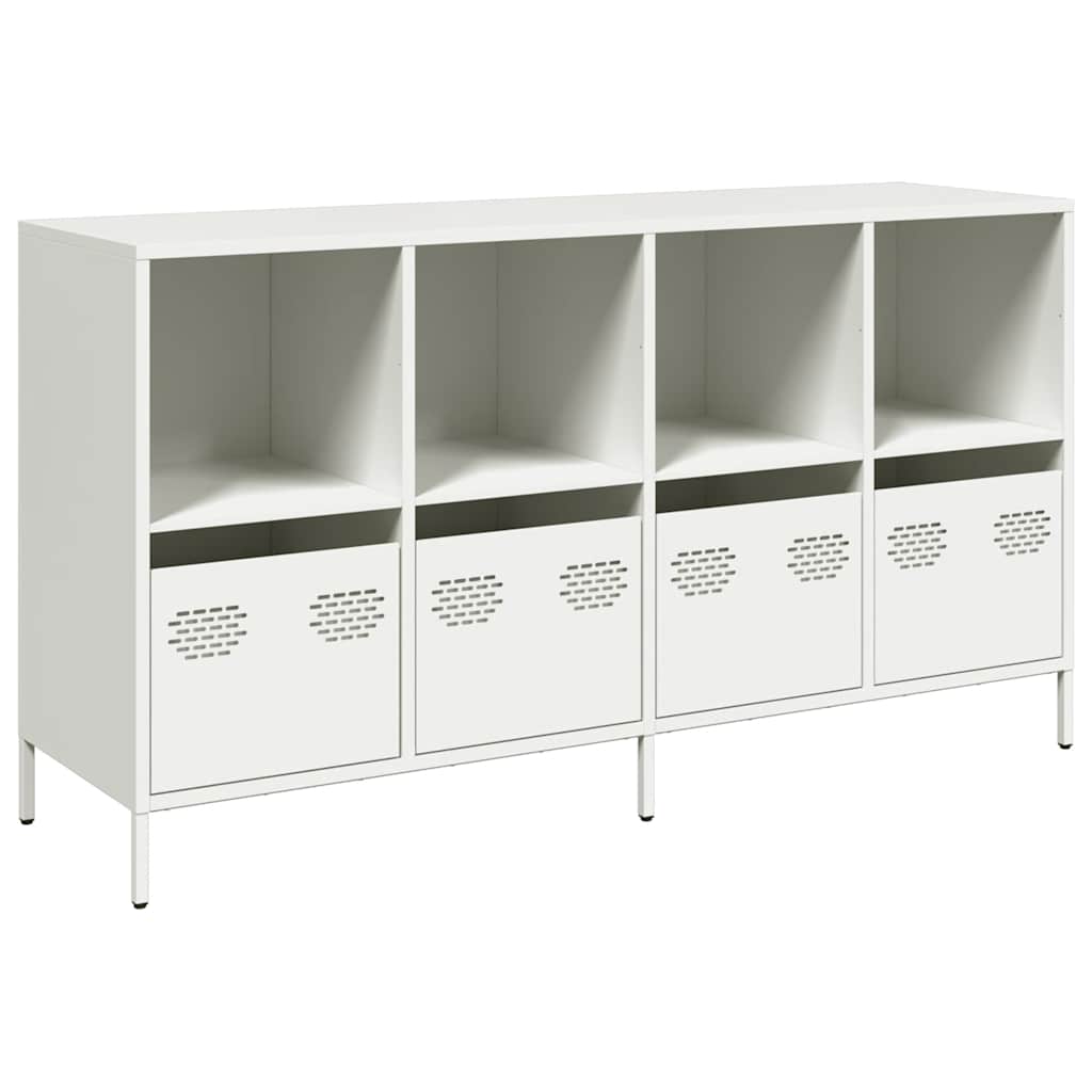 Credenza Bianca 135x39x73,5 cm in Acciaio Laminato a Freddo