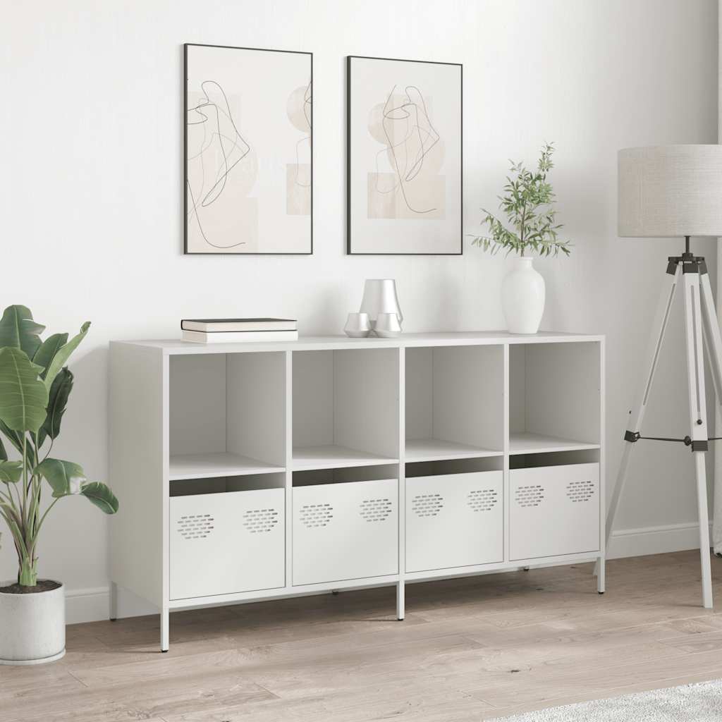 Credenza Bianca 135x39x73,5 cm in Acciaio Laminato a Freddo