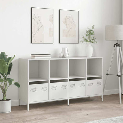 Credenza Bianca 135x39x73,5 cm in Acciaio Laminato a Freddo