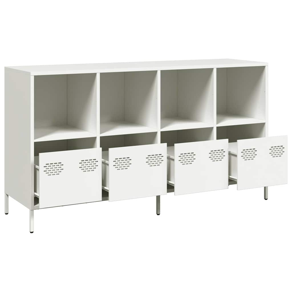 Credenza Bianca 135x39x73,5 cm in Acciaio Laminato a Freddo