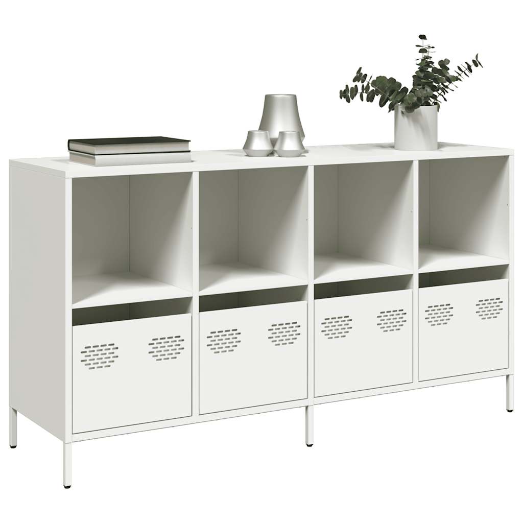 Credenza Bianca 135x39x73,5 cm in Acciaio Laminato a Freddo
