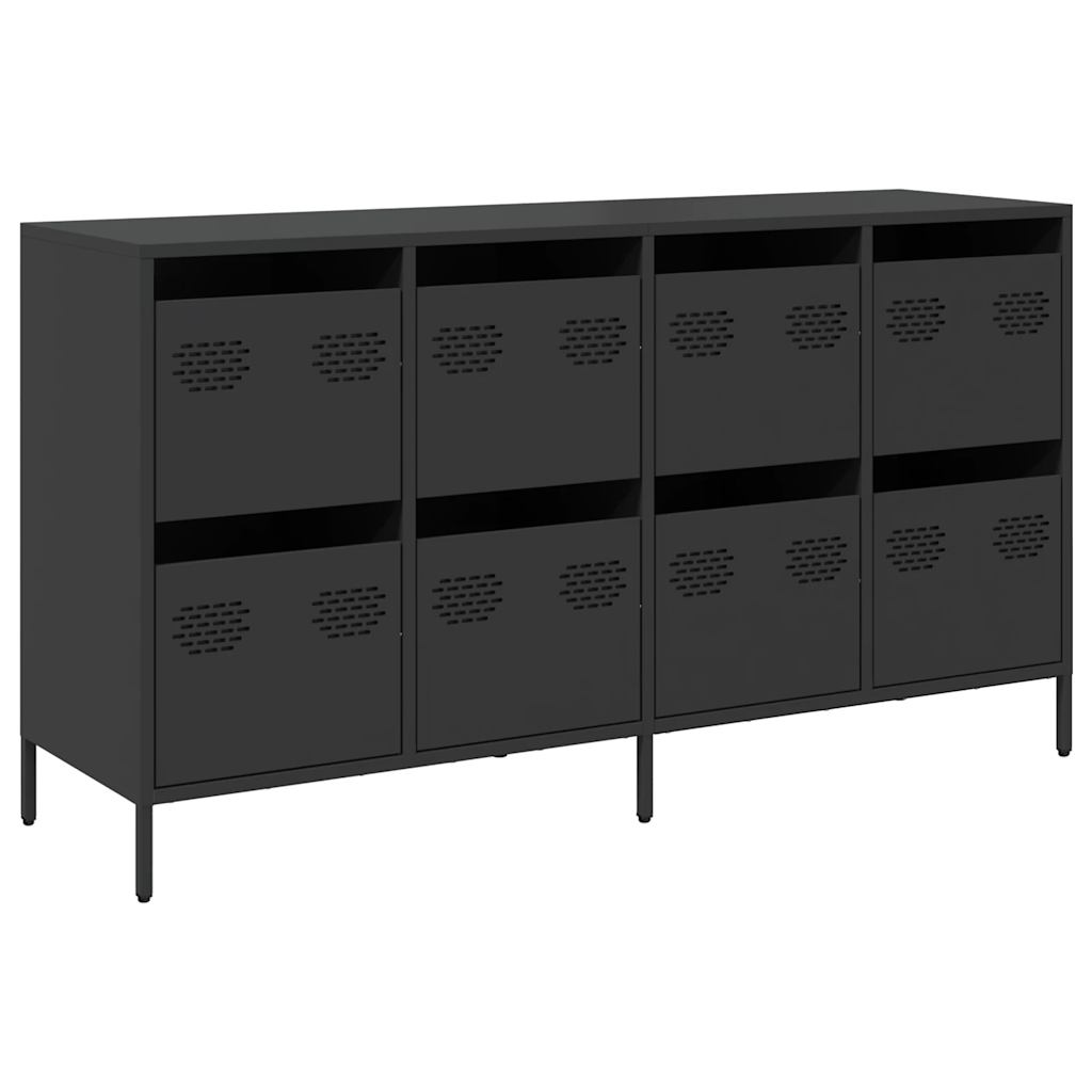 Credenza Nera 135x39x73,5 cm in Acciaio Laminato a Freddo