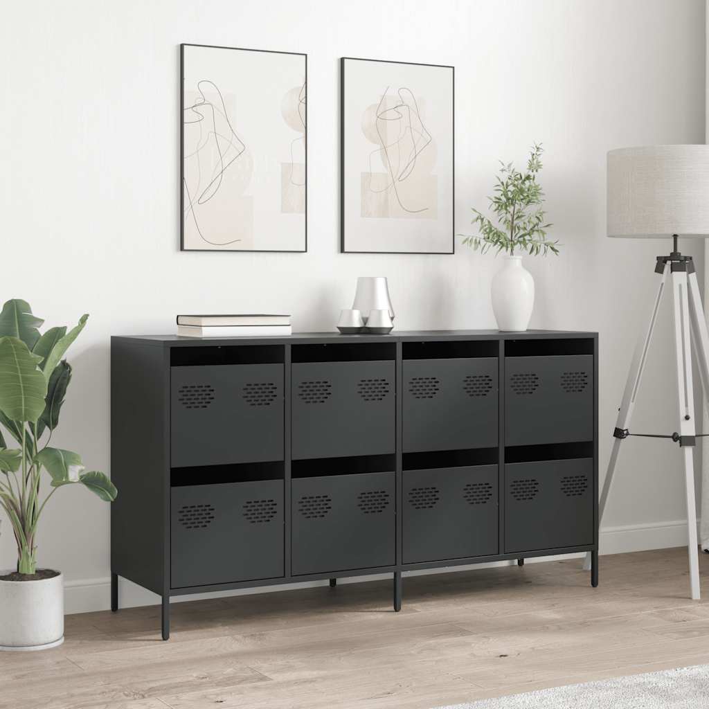 Credenza Nera 135x39x73,5 cm in Acciaio Laminato a Freddo