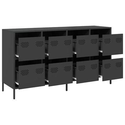Credenza Nera 135x39x73,5 cm in Acciaio Laminato a Freddo