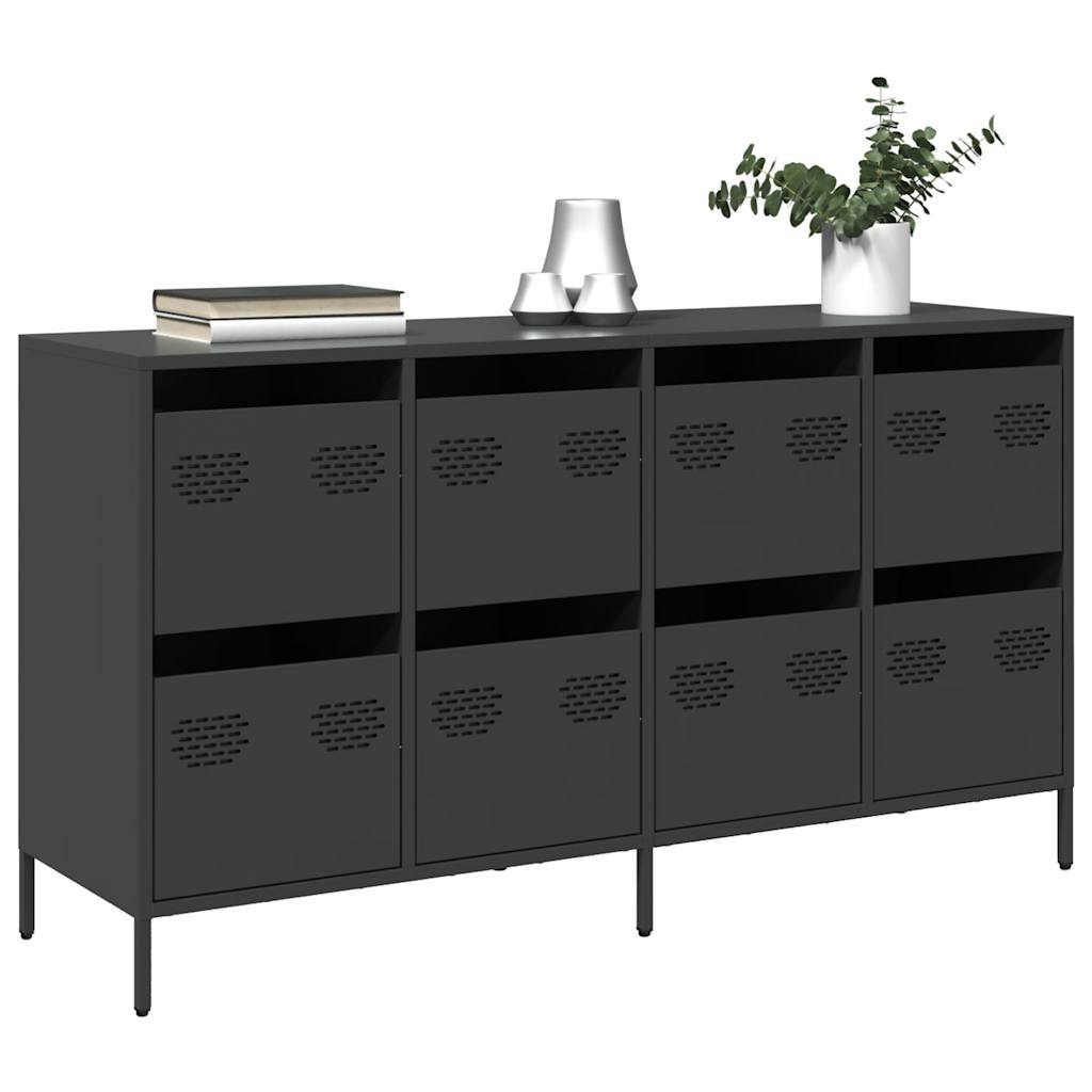 Credenza Nera 135x39x73,5 cm in Acciaio Laminato a Freddo