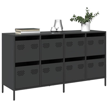 Credenza Nera 135x39x73,5 cm in Acciaio Laminato a Freddo