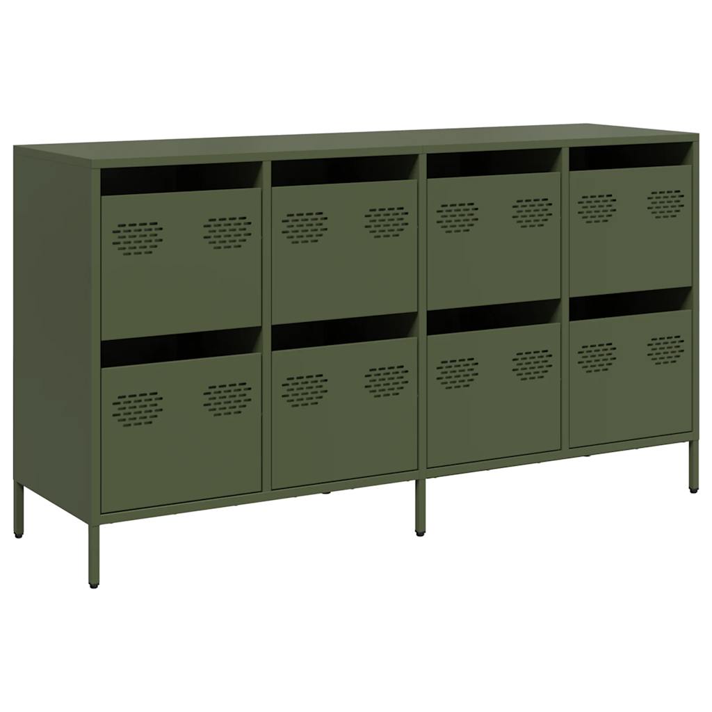 Credenza Verde Oliva 135x39x73,5 cm Acciaio Laminato a Freddo