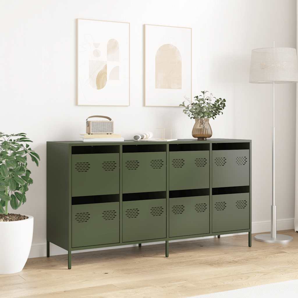 Credenza Verde Oliva 135x39x73,5 cm Acciaio Laminato a Freddo