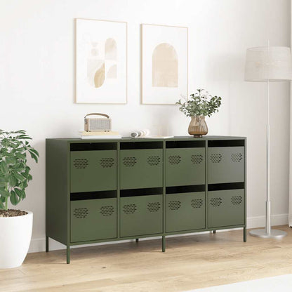 Credenza Verde Oliva 135x39x73,5 cm Acciaio Laminato a Freddo