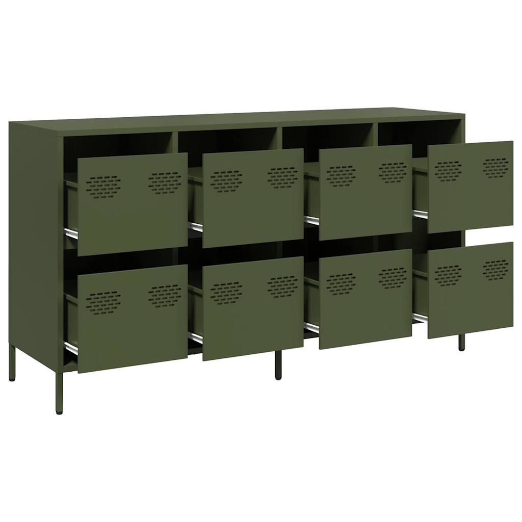 Credenza Verde Oliva 135x39x73,5 cm Acciaio Laminato a Freddo