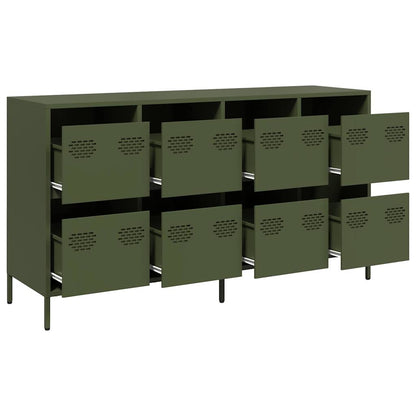 Credenza Verde Oliva 135x39x73,5 cm Acciaio Laminato a Freddo