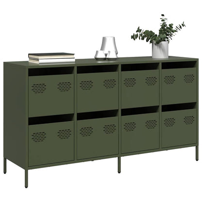 Credenza Verde Oliva 135x39x73,5 cm Acciaio Laminato a Freddo