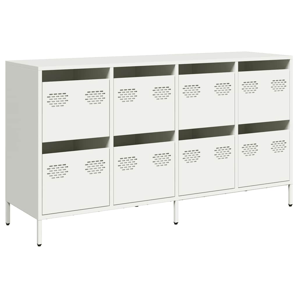Credenza Bianca 135x39x73,5 cm in Acciaio Laminato a Freddo