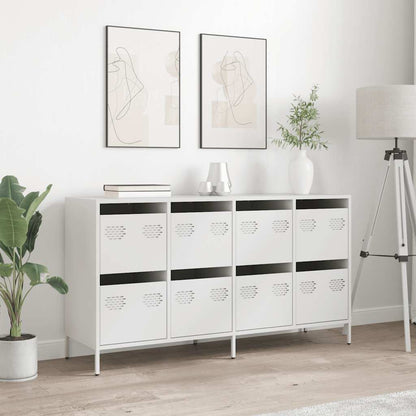 Credenza Bianca 135x39x73,5 cm in Acciaio Laminato a Freddo