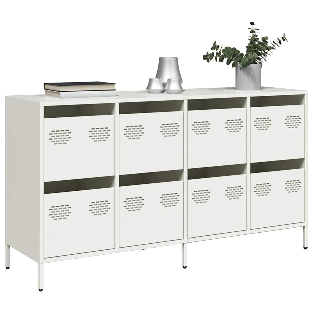 Credenza Bianca 135x39x73,5 cm in Acciaio Laminato a Freddo