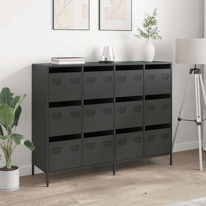 Credenza Nera 135x39x103,5 cm in Acciaio Laminato a Freddo