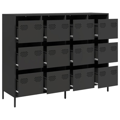 Credenza Nera 135x39x103,5 cm in Acciaio Laminato a Freddo