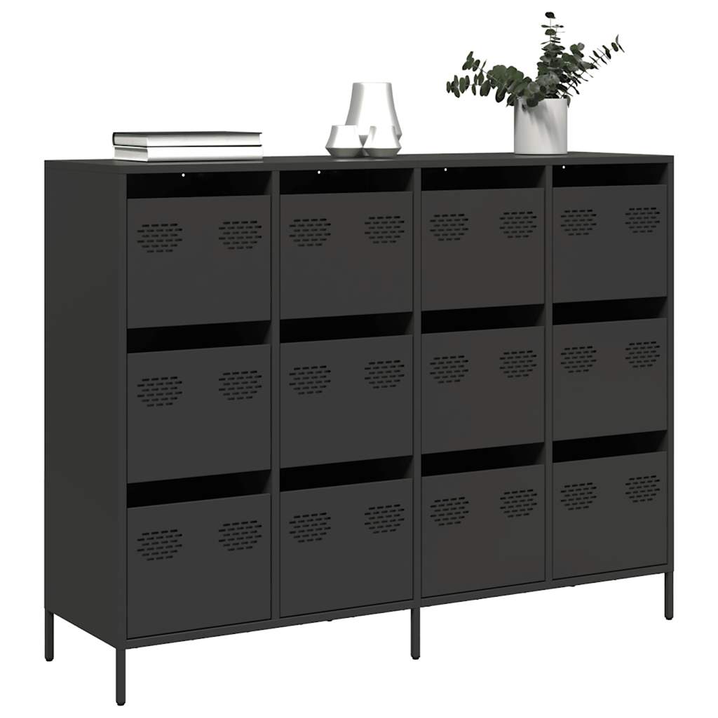 Credenza Nera 135x39x103,5 cm in Acciaio Laminato a Freddo