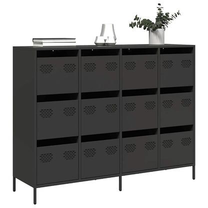 Credenza Nera 135x39x103,5 cm in Acciaio Laminato a Freddo