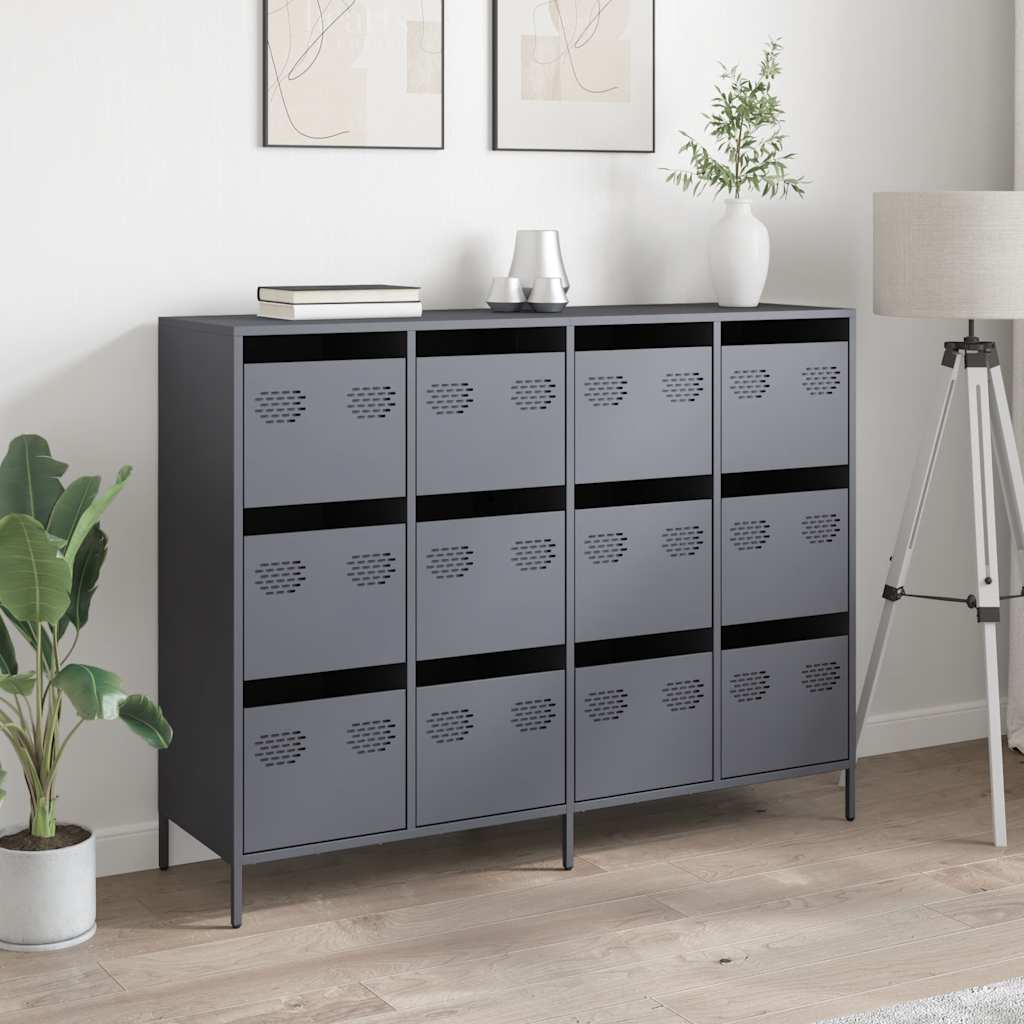 Credenza Antracite 135x39x103,5 cm in Acciaio Laminato a Freddo
