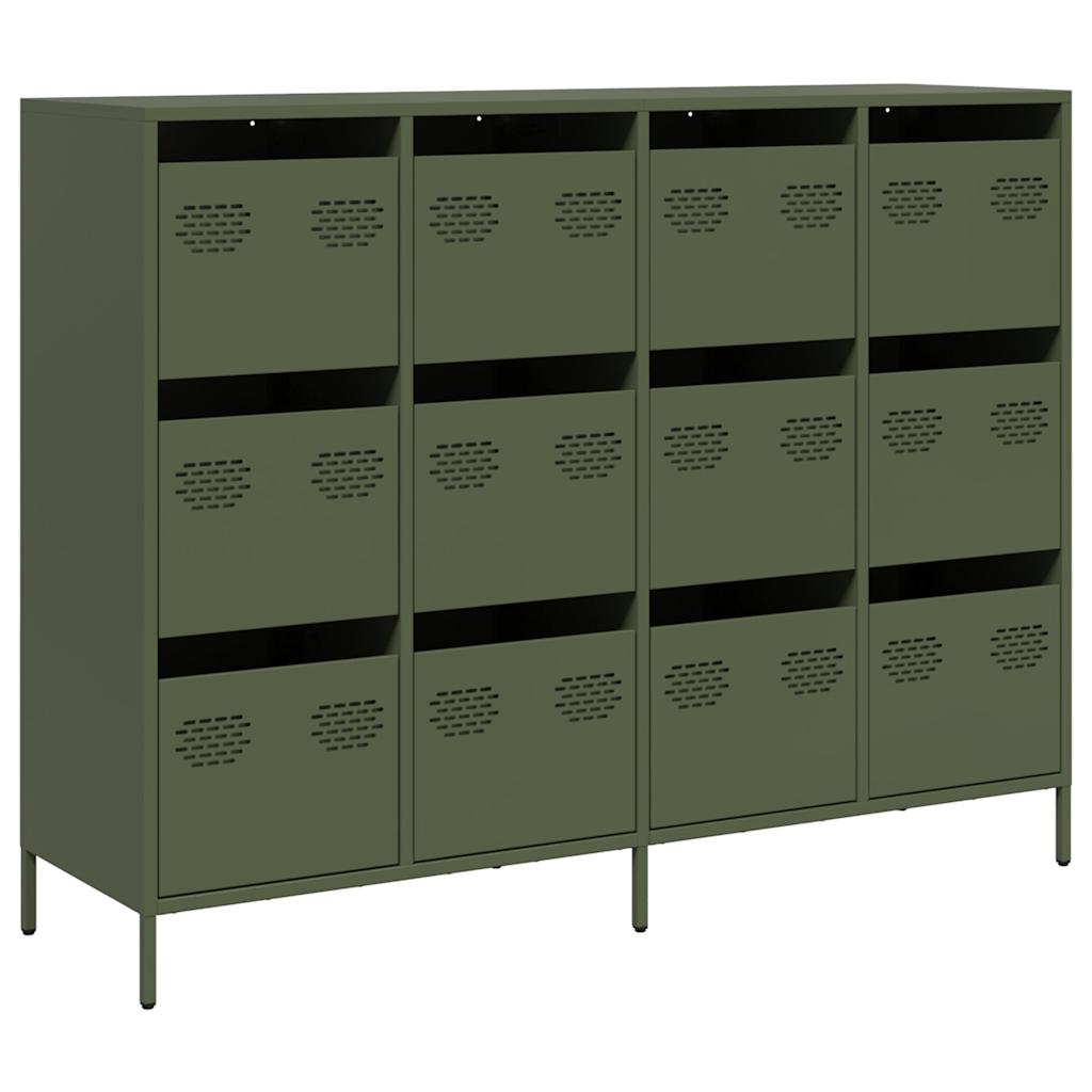 Credenza Verde Oliva 135x39x103,5 cm Acciaio Laminato a Freddo